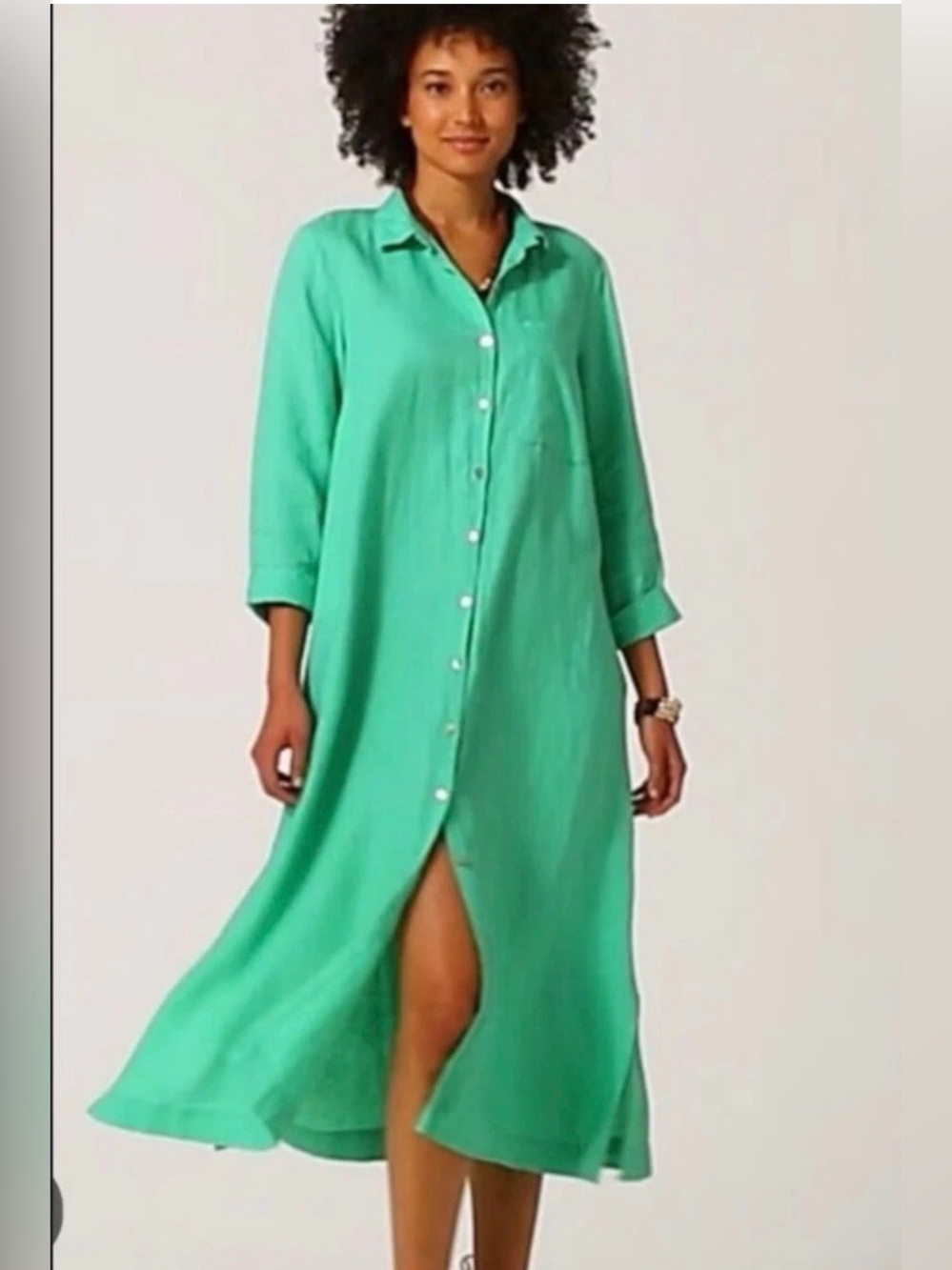 J. Jill shirt dress XXL Love Linen Green longline lagenlook Ocean Love Coastal